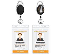 Soleebee 2 Pack Heavy Duty Retractable Badge Reels with 360° Swivel Belt Clip - ID Badge Holder for Lanyard - Men Vertical Clear ID Card Holder with 25'' Retractable Carabiner Badge Reel - Black
