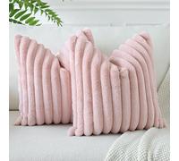 Soleebee 2 Pack Velvet & Artificial Fur Plush Cushion Covers, 45 x 45 cm, Pink, Solid, Decorative Pillow Covers for Sofa, Bed, Home, Car, Office