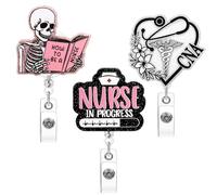 Soleebee 3 Pack Cute Nurse Skeleton Heart Badge Reel, Funny Retractable ID Card Badge Holder, Name Tags Medical Work Badge Clip with Swivel Alligator Clip for RN LPN CNA MA Doctor Teacher Student