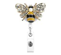 Soleebee Bling Bling Retractable Badge Reel Holder ID Badge Holder with Belt Clip for Nurse, 25.6 Inches Retractable Cord (Crystal Bee Yellow)
