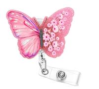 Soleebee Butterfly Nurse Badge Reel, Cute Bling Retractable Badge Holder, ID Badge Clip with Swivel Alligator Clip for Student RN LPN CNA MA Medical Worker Teacher Doctor (Pink Butterfly 3)