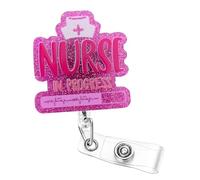 Soleebee Funny Nurse in Progress Badge Reel, Cute Retractable Work Badge Holder, ID Badge Clip with 360° Swivel Alligator Clip for Students RN LPN CNA MA Medical Worker Doctor, Nurse Gifts