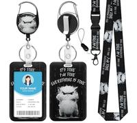 Soleebee ID Badge Holder with Lanyard, Cute Black Cat It's Fine ID Badges and Detachable Lanyard, Retractable Keychain, Heavy Duty Badge Reel for Nurse Student Teacher Office Staff