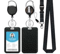 Soleebee ID Badge Holder with Lanyard, Cute Black Leopard Cheetah ID Badges and Detachable Lanyard, Retractable Keychain, Heavy Duty Badge Reel with 360° Swivel Carabiner Clip for Nurse Student
