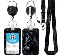 Soleebee ID Badge Holder with Lanyard, Cute Black Marble ID Badges and Detachable Lanyard, Retractable Keychain, Heavy Duty Badge Reel for Nurse Student Teacher Office Staff