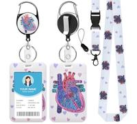Soleebee ID Badge Holder with Lanyard, Cute Heart Anatomy ID Badges and Detachable Lanyard, Retractable Keychain, Heavy Duty Badge Reel for Nurse Student Teacher Office Staff