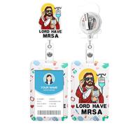 Soleebee ID Badge Holder with Retractable Reel, Funny White Lord Have MRSA Acrylic Badge Reel with Card Holder, Badge Clip with 360° Swivel Alligator Clip for Nurse Student Teacher Office Staff