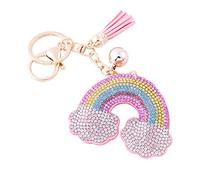 Soleebee Leather Cute Keychain Bling SS6 Premium Crystal Car Key Chain Bag Accessories Charm with Tassels for Women Girls - Pink Series (Rainbow)