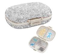 Soleebee Portable 8 Compartments Daily Pill Organizer, Bling Crystal Diamond Pill Box, Small Travel Pill Case, Pill Dispenser, Medicine Container Organizer to Hold Vitamin, Fish Oil (Silver)