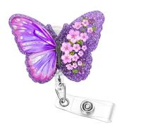 Soleebee Purple Butterfly Nurse Badge Reel, Cute Bling Retractable Badge Holder, ID Badge Clip with Swivel Alligator Clip for Student RN LPN CNA MA Medical Worker Teacher Doctor, Nurse Gifts
