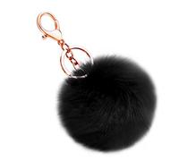 Soleebee Soft Artificial Rabbit Fur Keychain Fluffy Ball Key Ring Cute Pom Pom Bag Charm for Women Girls (Black)