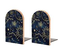 Soleil Cosmos Astrology Pattern Wooden Non-Skid Bookends Home Decorative Book Ends 1 Pair Book Ends Supports for Library Books, Movies, DVDs, Magazines, Video Games