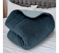 Soleil d'ocre, 220 x 240 cm Microfibre Fleece Lined Quilt - Sky Blue and Navy Blue