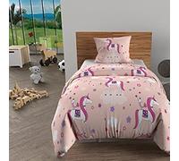 Soleil d'ocre, Duvet Cover Set, 140 x 200 cm, Pink Unicorns, 100% Cotton, 57 Threads/cm²