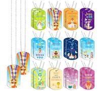 soleim 24 Pieces Christian Dog Tag Necklace Set, Bible Verse Religious Necklaces for Inspirational Party Favors, Sunday School Prizes and Gifts