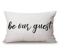Solekla Be Our Guest Cotton Linen Decorative Throw Pillow Case Cushion Cover Pillowcase for Couch Sofa Bed,12 X 20 Inches Jcp67