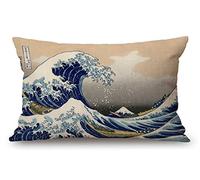Solekla Hokusai The Great Wave Cotton Linen Decorative Throw Pillow Case Cushion Cover Pillowcase for Couch Sofa Bed,12 X 20 Inches