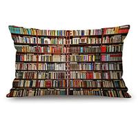 Solekla Library Bookshelf Farmhouse Pillow Covers 12" x 20" Lumbar Pillow Covers Home Decorative Cotton Linen Cushion Case for Sofa Couch Housewarming Family Room Décor