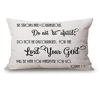 Solekla Pillow Covers with Christian Bible Verses Scripture Quotes Joshua-1-9 Farmhouse Rustic Décor Lumbar Pillow Covers with Saying Housewarming Family Room Décor 12" x 20"