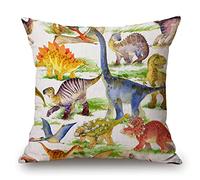 Solekla Throw Pillow Case Cute Dinosaurs Watercolor Cotton Linen Square Cushion Cover Standard Pillowcase for Men Women Kids Home Decorative Sofa Armchair Bedroom Livingroom 18 x 18 inch