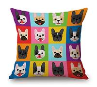 Solekla Throw Pillow Case French Bulldog Cotton Linen Square Cushion Cover Standard Pillowcase for Men Women Kids Home Decorative Sofa Armchair Bedroom Livingroom 18 x 18 inch