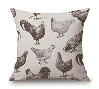 Solekla Throw Pillow Cover Chicken Cocks and Hens Sketch Rooster Farm Hand Animal Drawn Cockerel Pillow Case Decorative 18 x 18 Inches Outdoor Cushion Couch Sofa Pillowcases