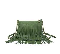 Solene Fringe Crossbody Shoulder Bag with Strap, Tassel Messenger bag, Country Style Western Fringe Purse for Women, Olive, M