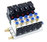 Solenoid Valve Multi-Way Combination 4V210-08 Manifold Stations DC12V 24V AC220V with Fittings 5 Port 2 Position Solenoid Valves(4 Row 6mm Fitting)