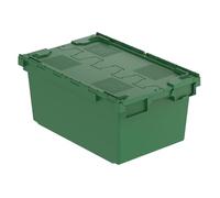 Solent Plastics 1 x Large GREEN Heavy Duty Attached Lid Storage Box - 80 Litre Capacity (71 x 46 x 36.8cm)