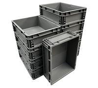 Solent Plastics 10 x 10 Litre Heavy Duty Plastic Stacking Euro Storage Containers Boxes Crates GREY (Pack of 10)