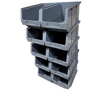 Solent Plastics 10 x XL3 Size 3 Small Parts Plastic Open Fronted Storage Stackable Bins 4.5 Litre Linbin Order Picking Stacking Boxes (Pack of 10) (Grey)