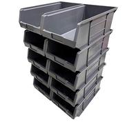 Solent Plastics 10 x XL4 Size 4 Small Parts Plastic Open Fronted Storage Stackable Bins 9 Litre Linbin Order Picking Stacking Boxes (Pack of 10) (Grey)