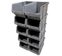 Solent Plastics 10 x XL5 Size 5 Small Parts Plastic Open Fronted Storage Stackable Bins 12.5 Litre Linbin Order Picking Stacking Boxes (Pack of 10) (Grey)
