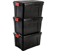 Solent Plastics 3 pack of 60 Litre Large Lidded Garage Storage Boxes, Tool Storage Boxes with Lids, Clip on Lid, Stackable, L 590 x W 395 x H 355 mm
