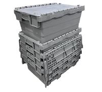 Solent Plastics 45 Litre Heavy Duty Colour Coded Attached Lid Containers (5 x SPKM250V-GRY)