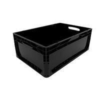 Solent Plastics 46 Litre Black Recycled Euronorm Euro Stacking Container - Heavy-Duty Industrial Plastic Storage Box, 600×400×220 mm Stackable Crate for Warehouse, Logistics & Organisation