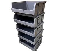 Solent Plastics 5 x XL6 Size 6 Small Parts Plastic Open Fronted Storage Stackable Bins 28 Litre Linbin Order Picking Stacking Boxes (Pack of 5) (Grey)