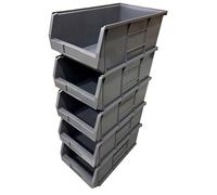 Solent Plastics 5 x XL7 Size 7 Small Parts Plastic Open Fronted Storage Stackable Bins 31.4 Litre Linbin Order Picking Stacking Boxes (Pack of 5) (Grey)