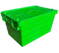 Solent Plastics 60 Litre Heavy Duty Colour Coded Attached Lid Containers - Available in 5 Colours! (1 x GREEN SPKM320)