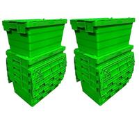 Solent Plastics 60 Litre Heavy Duty Colour Coded Attached Lid Containers - Available in 5 Colours! (10 x GREEN SPKM320)