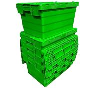 Solent Plastics 60 Litre Heavy Duty Colour Coded Attached Lid Containers - Available in 5 Colours! (5 x GREEN SPKM320)