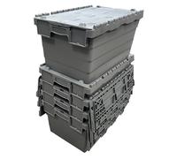 Solent Plastics 60 Litre Heavy Duty Colour Coded Attached Lid Containers - Available in 5 Colours! (5 x GREY SPKM320)