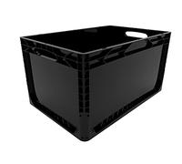 Solent Plastics 66 Litre Black Recycled Euronorm Euro Stacking Container - Heavy-Duty Eco Industrial Plastic Storage Box, 600×400×320 mm Stackable Crate for Warehouse, Logistics & Organisation