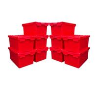 Solent Plastics Pack of 10 x Large RED Heavy Duty Attached Lid Storage Box - 80 Litre Capacity (71 x 46 x 36.8cm)