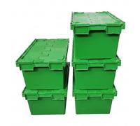 Solent Plastics Pack of 5 Boxes x Large GREEN Heavy Duty Attached Lid Storage Box - 80 Litre Capacity (71 x 46 x 36.8cm)
