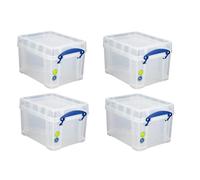 Solent Plastics Really Useful Plastic Storage Box 3 Litre Clear (Pack of 4) - DVD/CD/Blu-Ray Sleeves, Cable Box Tidy, Charger Storage Box