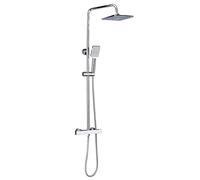 Solepearl Thermostat Shower System, Square Thermostatic 38 °C Shower Mixer Set with Rainfall Shower Head, Handheld Shower, Riser Rail, Adjustable Height Anti Scald Chrome Shower Set