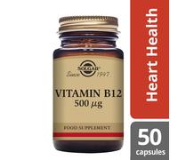 Solgar Vitamin B12 500ug 50 Vegan Vegetarian Capsules Free of Gluten, Dairy