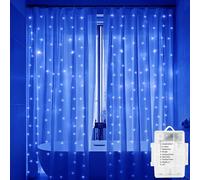 Solhice Blue Fairy Lights for Shower Curtain Battery Operated, 72 x 72 Inches Waterproof Curtain String Lights with 10 Hooks for Bathroom Bedroom, 180 LEDs Indoor Outdoor Decor (NO Curtain)