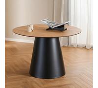 Soli Round Dining Table - 4 Seater - Pedestal - 120cm - Oak and Black Metal